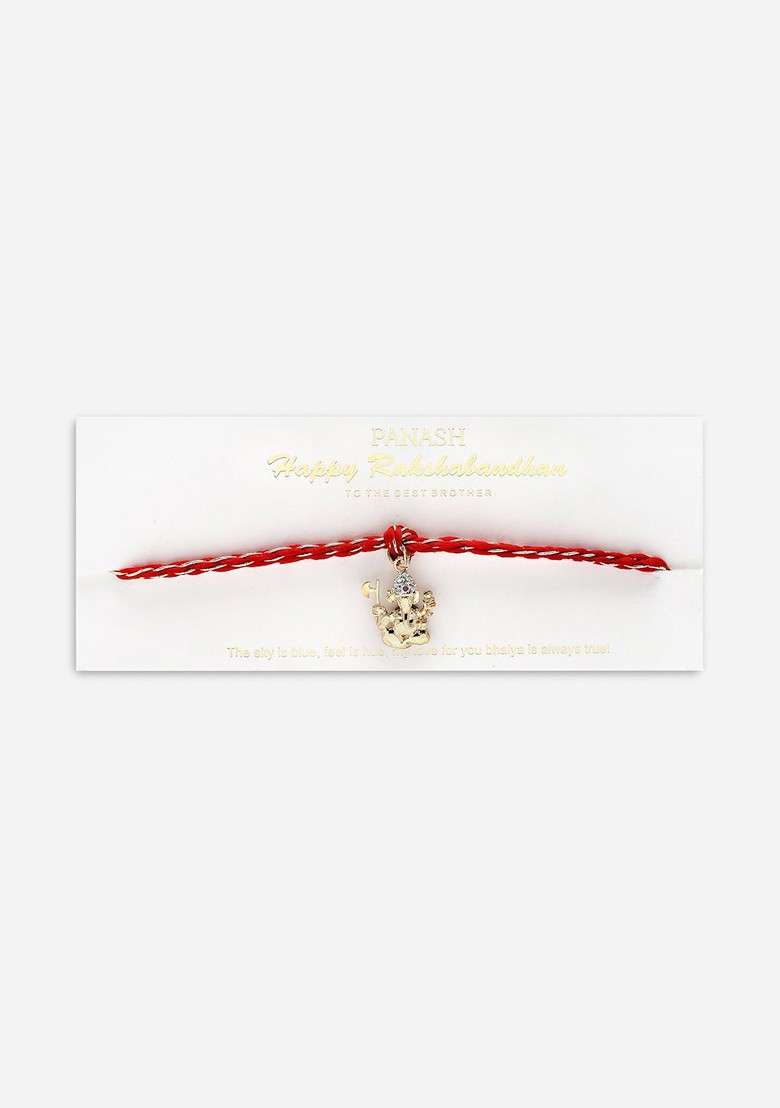 Men Gold Plated Stone Studded Thread Rakhi Comes With Roli Chawal - Indya