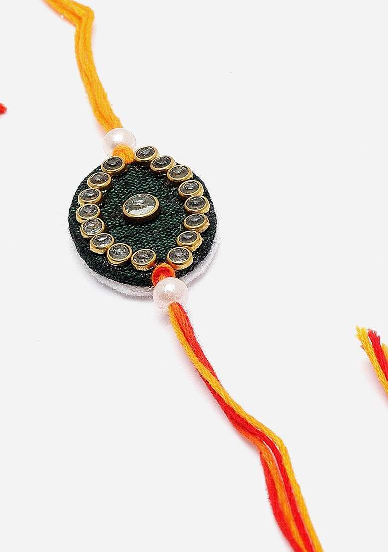 Men Stone Studded Thread Rakhi With Roli Chawal - Indya