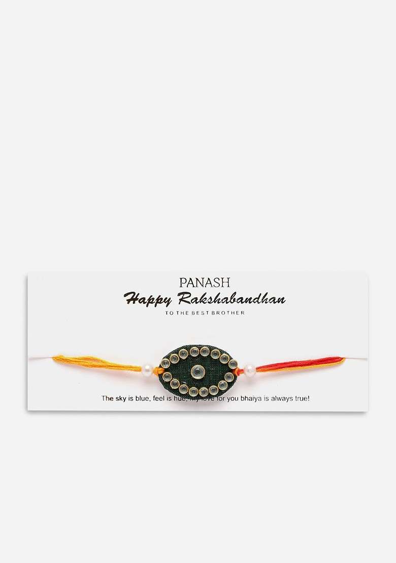 Men Stone Studded Thread Rakhi With Roli Chawal - Indya