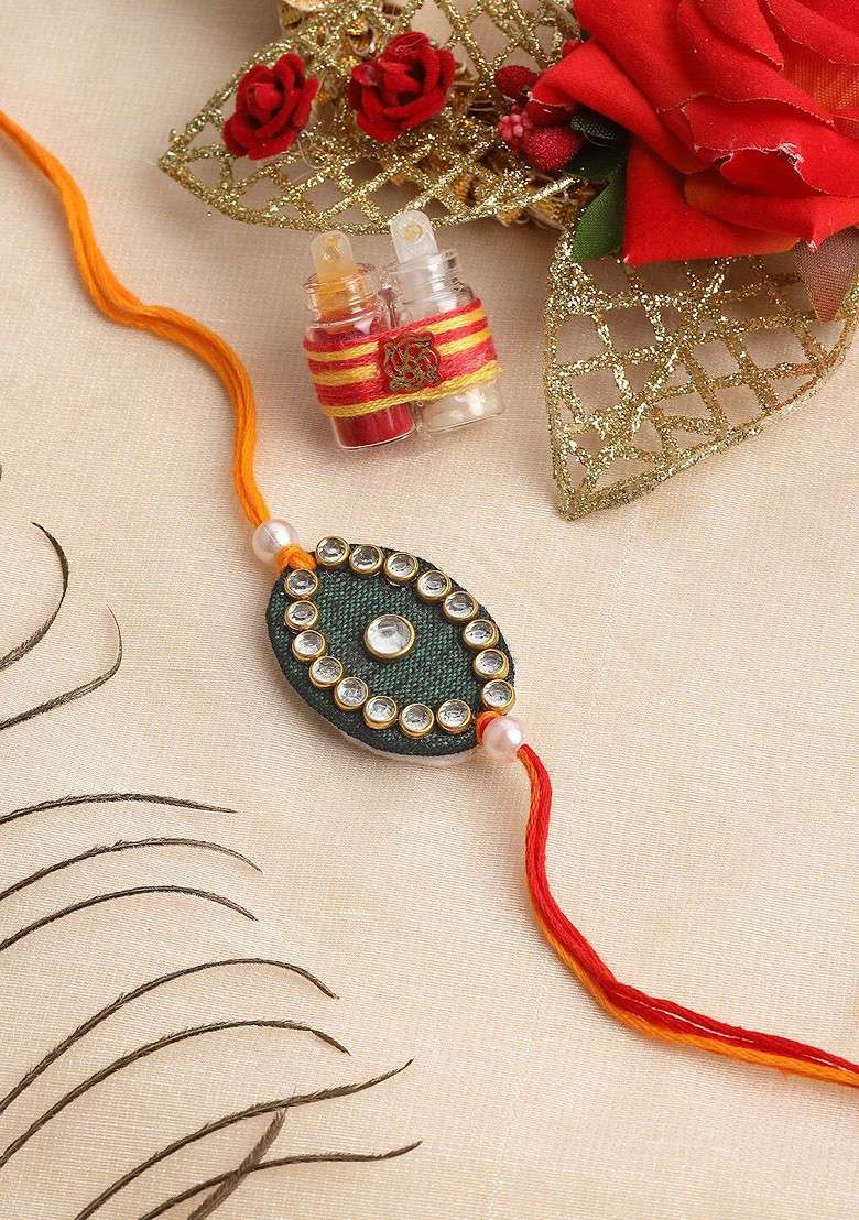 Men Stone Studded Thread Rakhi With Roli Chawal - Indya