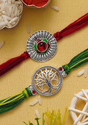 Unisex Set Of 2 Flower And Tree Charm Rakhi