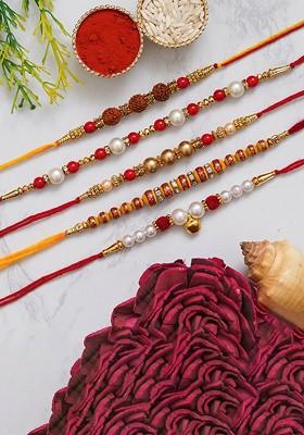 Unisex Set Of 5 Rudraksh Pearl Beaded Rakhi