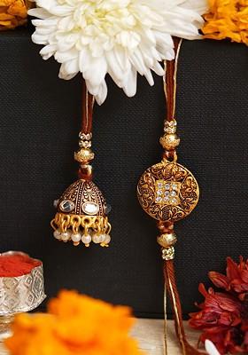 Unisex Set Of 2 Stone Studded And Beaded Rakhi