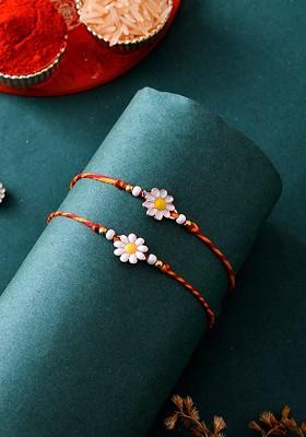 Unisex Set Of 2 Floral Rakhis With Roli Chawal And Card
