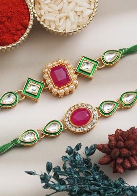 Set Of 2 Pearls And Designer Rakhis