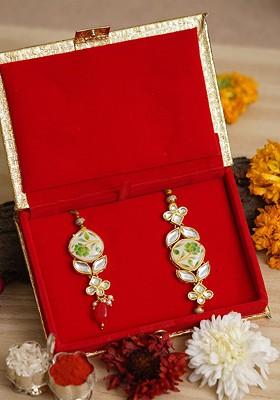Set Of 2 Floral Bhaiya Bhabhi Rakhi With Roli Chawal
