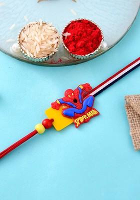 Kids Spiderman Rakhi With Kumkum Chawal And A Card