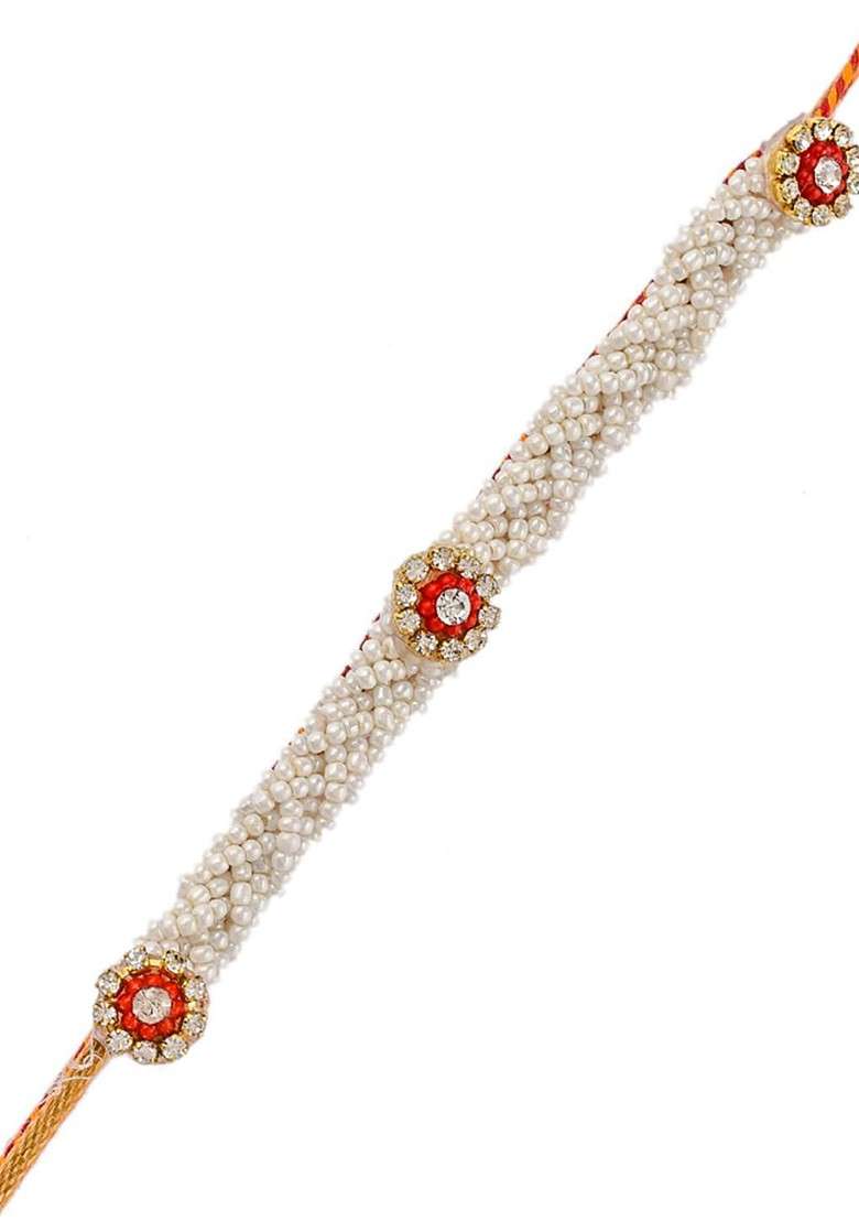 Men Stone Studded And Beaded Rakhi With Roli Chawal And Greeting Card - Indya