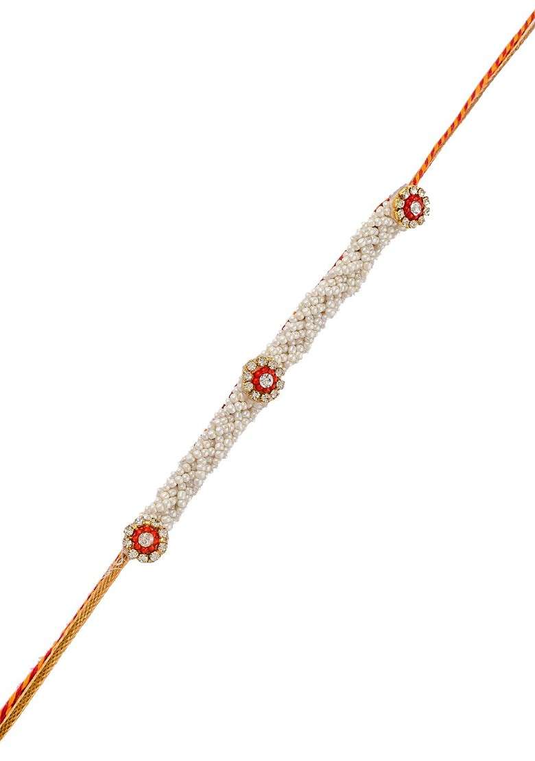 Men Stone Studded And Beaded Rakhi With Roli Chawal And Greeting Card - Indya