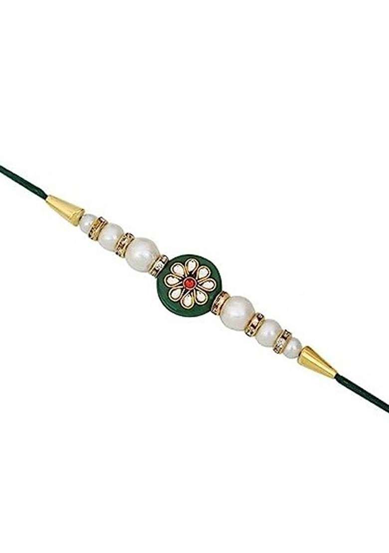 Set Of 2 Bhaiya Bhabhi Stone Studded And Beaded Lumba Rakhi - Indya