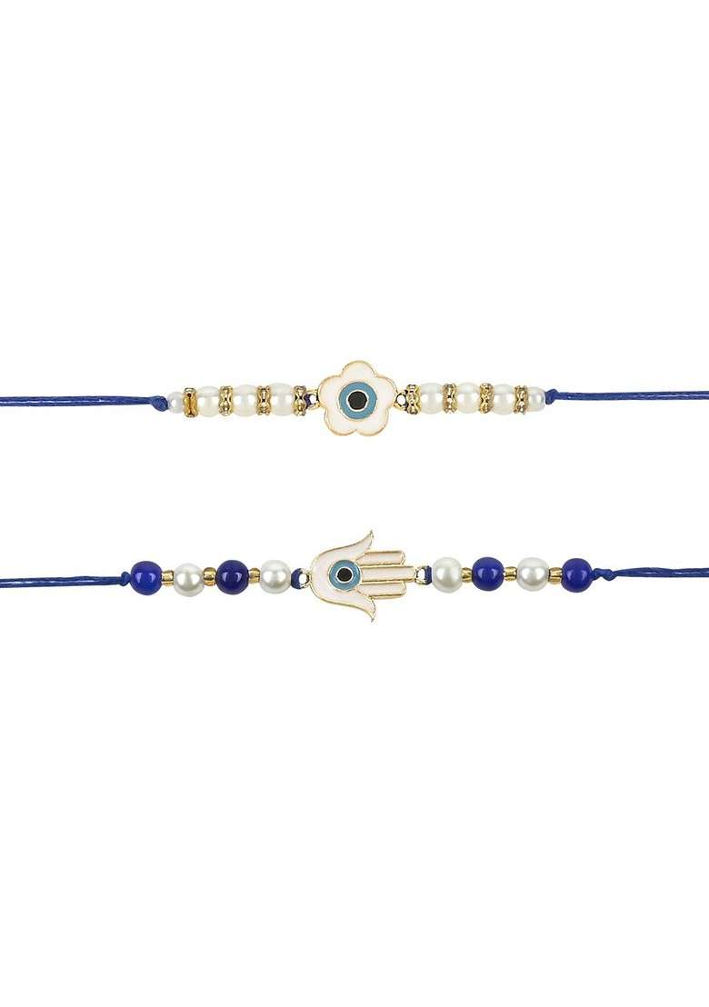 Set Of 2 Evil Eye Charm Beaded Rakhi With Roli Chawal - Indya
