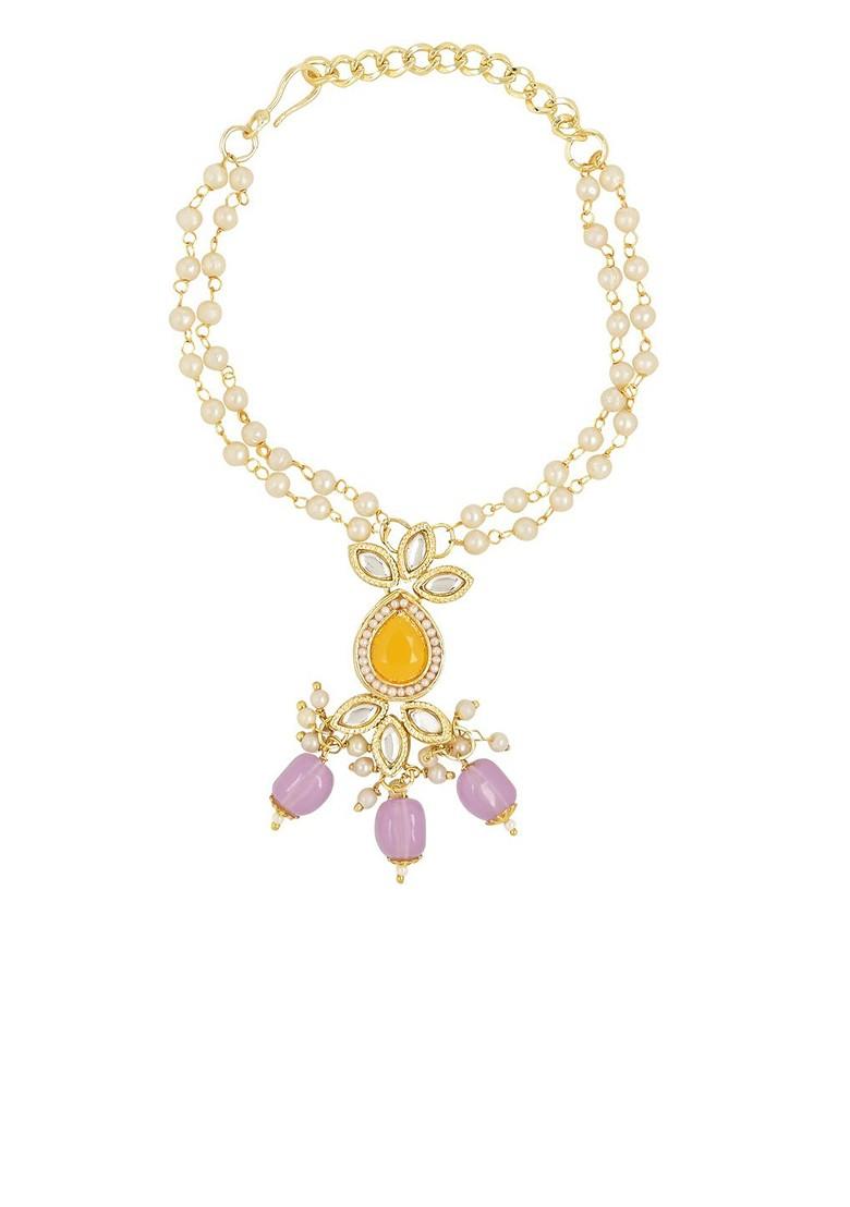 Gold Plated Kundan Studded And Beaded Lumba Rakhi - Indya