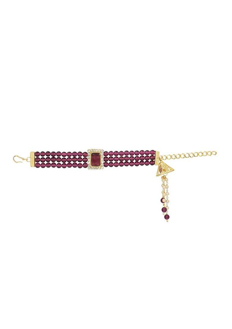 Set Of 2 Kundan Studded And Beaded Lumba And Rakhi With Roli Chawal And Greeting Card - Indya