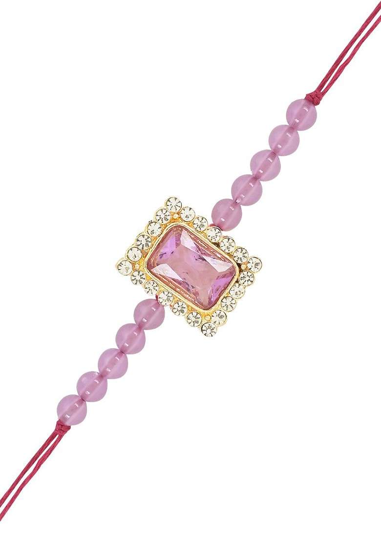 Men Set Of 2 Stone Studded And Beaded Rakhi With Roli Chawal And Greeting Card - Indya