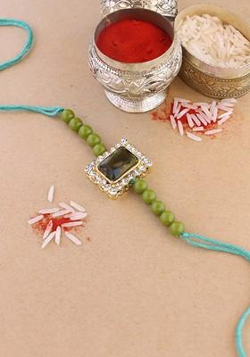 Men Stone Studded And Beaded Rakhi With Roli Chawal