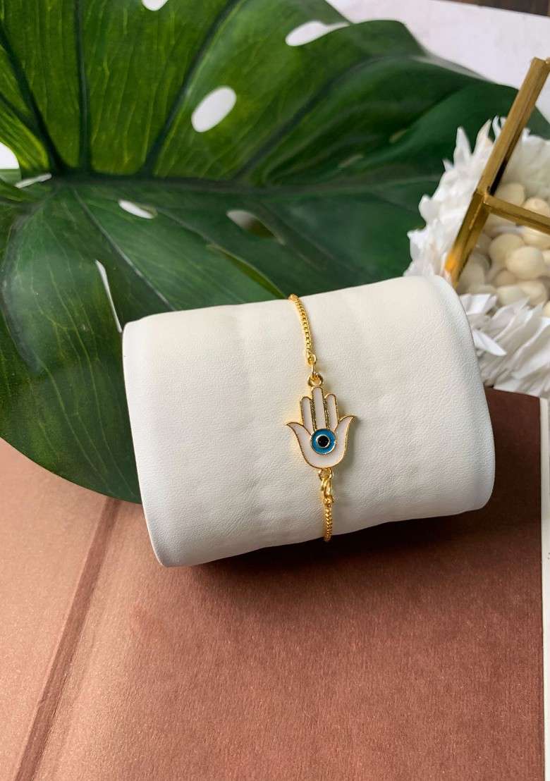 Men Hamsa Enamel Evil Eye Charm Lumba Rakhi With Roli Chawal - Indya