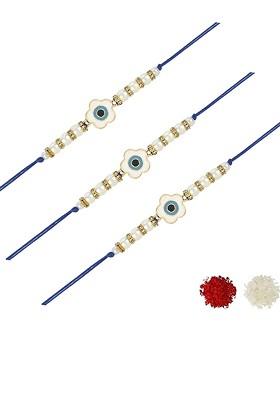 Men Set Of 3 Floral Enamel Evil Eye Charm Rakhi