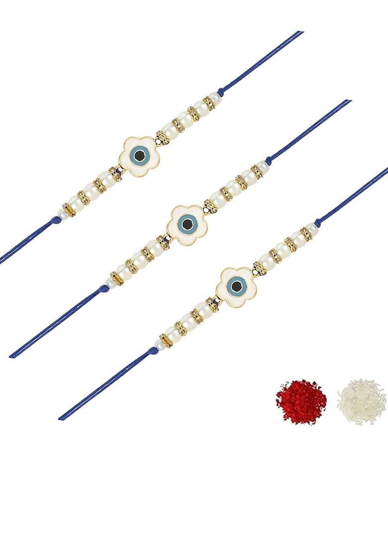 Men Set Of 3 Floral Enamel Evil Eye Charm Rakhi - Indya