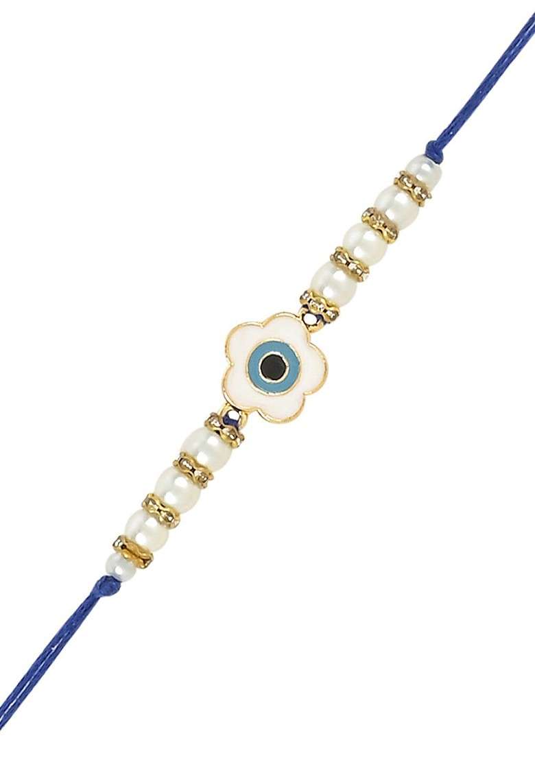 Men Set Of 3 Floral Enamel Evil Eye Charm Rakhi - Indya