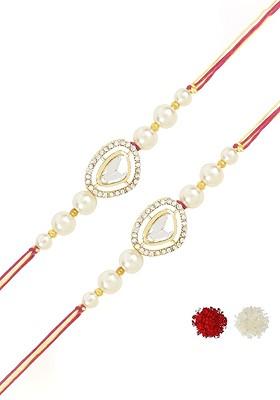 Men Set Of 2 Kundan Studded Rakhis With Roli Chawal