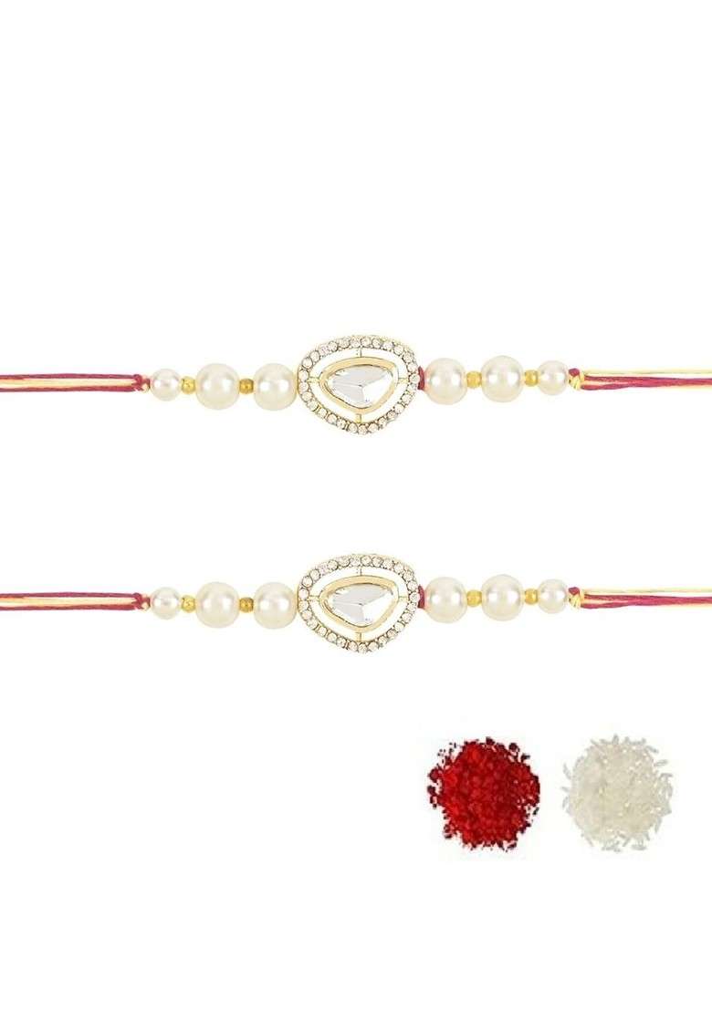 Men Set Of 2 Kundan Studded Rakhis With Roli Chawal - Indya