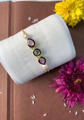 Men Kundan Studded Lumba Rakhi With Roli Chwal