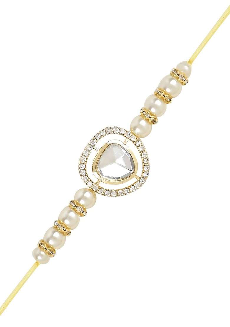 Men Set Of 2 Kundan Studded Rakhi With Roli Chawal - Indya