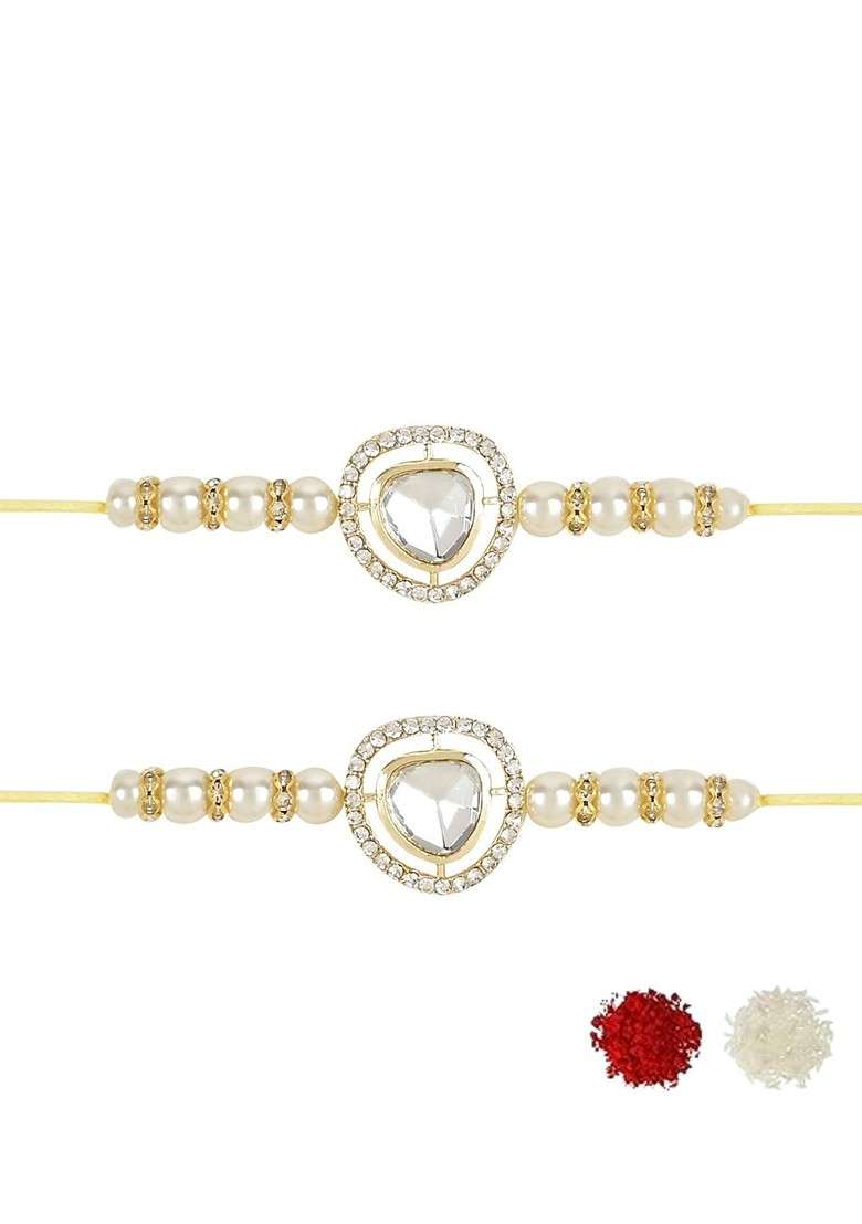 Men Set Of 2 Kundan Studded Rakhi With Roli Chawal - Indya