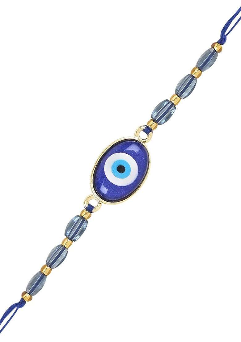 Men Set Of 2 Kundan Studded Evil Eye Charm Rakhi With Roli Chwal - Indya