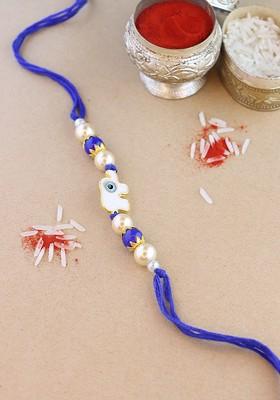 Men Designer Elephant Enamel Evil Eye Rakhi With Roli And Chawal