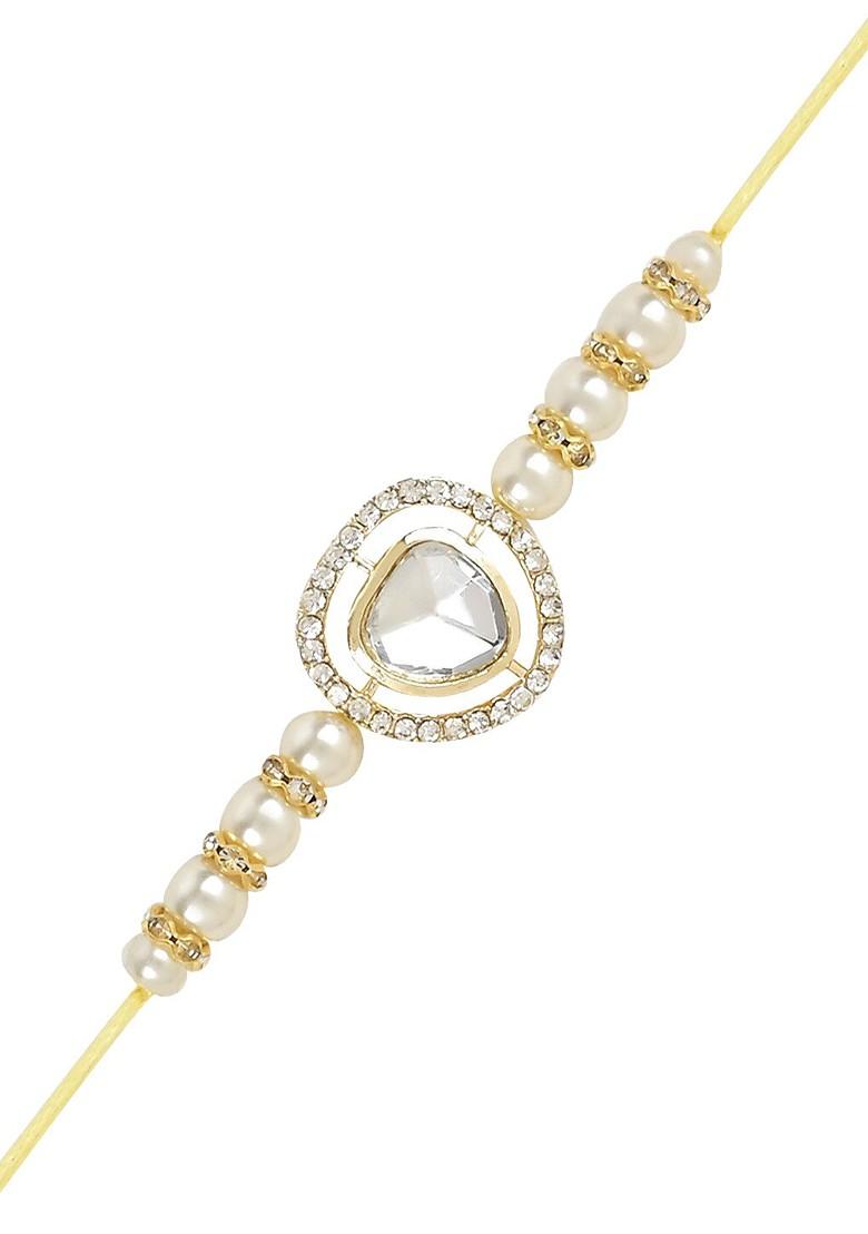 Kundan Studded Rakhi With Roli Chawal - Indya