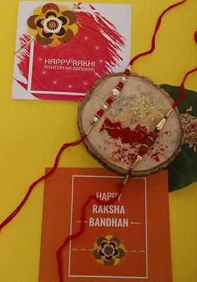Unisex Set Of 2 Beaded Rakhi With Roli And Rice