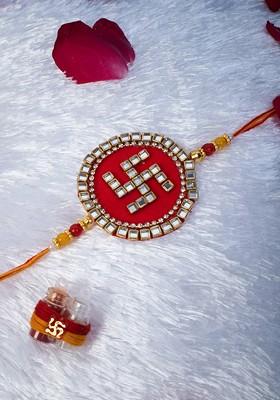 Men Stone Studded And Beaded Rakhi With Roli Chawal