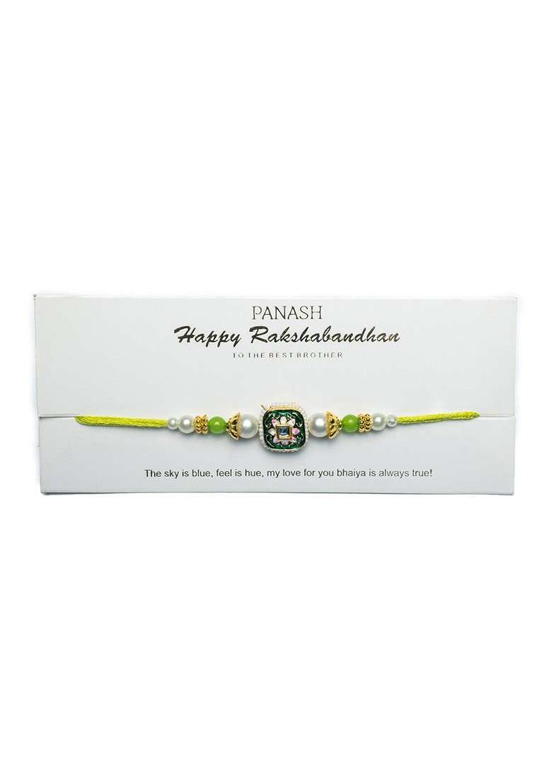 Men Set Of 2 Kundan Studded Thread Rakhis With Roli Chawal - Indya