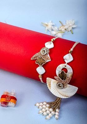 Unisex Set Of 2 Stone Studded Charm Rakhis With Roli Chawal