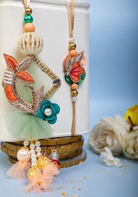 Unisex Set Of 2 Floral Shaped Rakhi With Roli Chawal