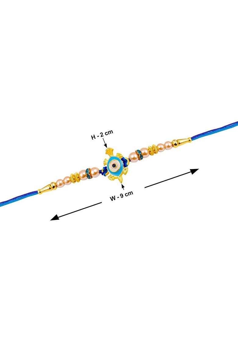 Unisex Evil Eye Rakhi With Roli Chawal And Greeting Card - Indya