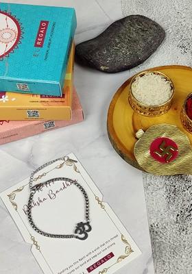 Stainless Steel Rakhi With Roli Chawl And Card