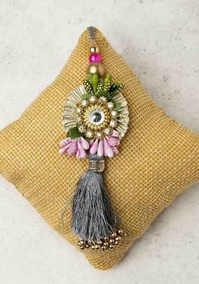 Unisex Set Of 2 Floral Bhaiya Bhabhi Thread Rakhi Set With Roli Chawal Pack