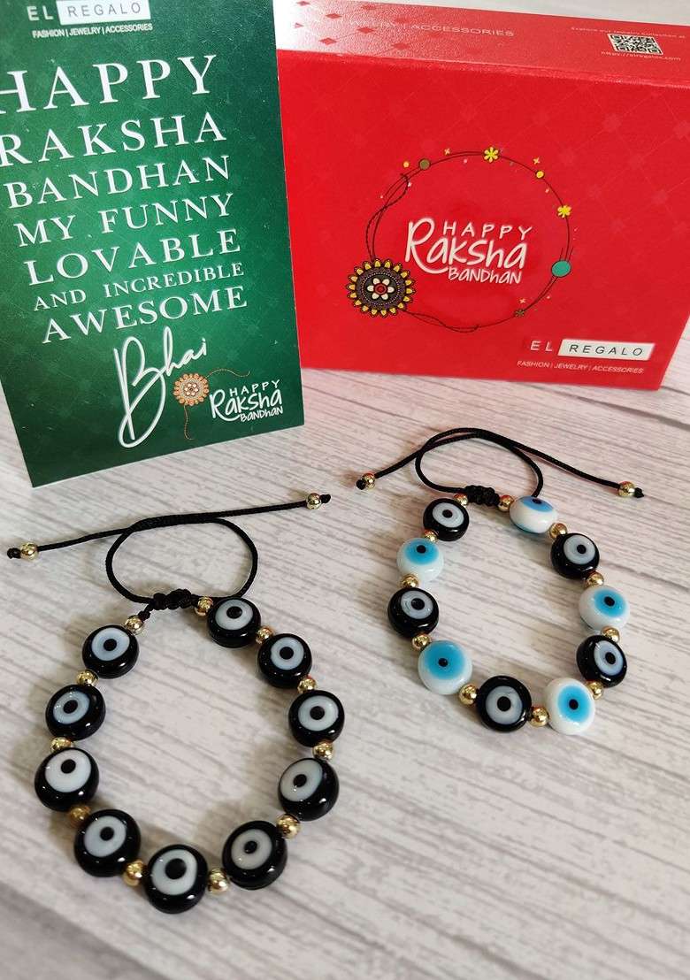 Pack Of 2 Evil Eye Rakhi With Greeting Card - Indya