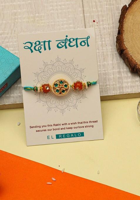 Stone Studded Design Thread Rakhi Set