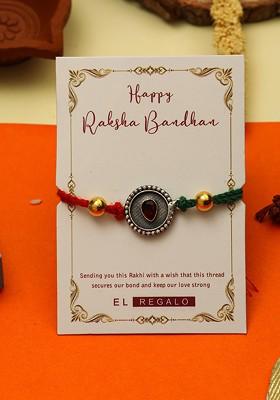 Men Stone Studded And Beaded Thread Rakhi Comes With Roli Chawal And Greeting Card