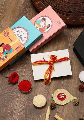 Men Embellished Evil Eye Thread Rakhi With Roli Chawal And Greeting Card