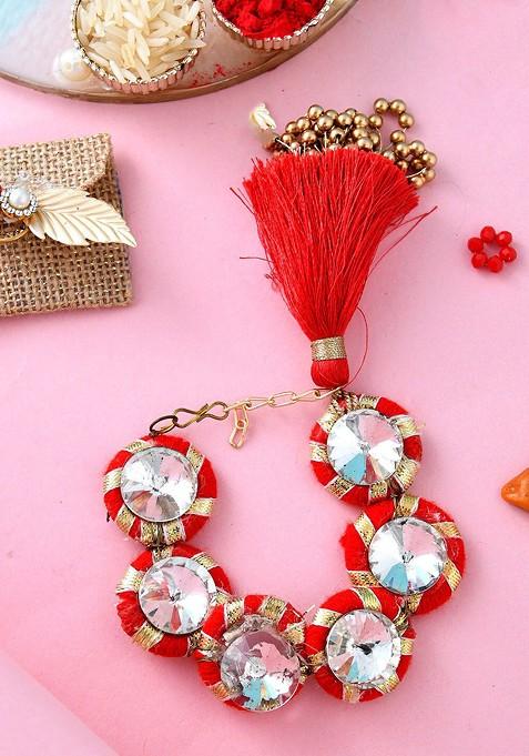 Women Ad Studded Traditional Lumba Rakhi