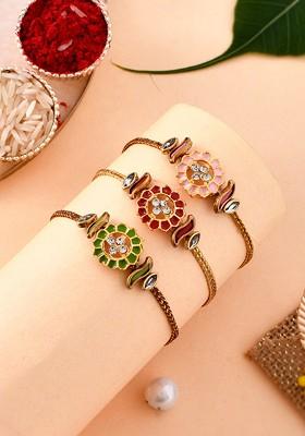 Men Set Of 3 Stone Embellished Bhaiya Rakhi