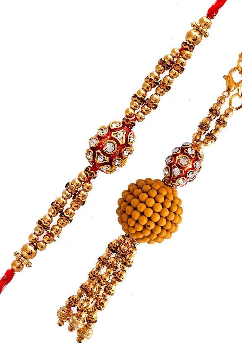 Unisex Rudraksha And Beads Bhaiya Bhabhi Rakhi Set