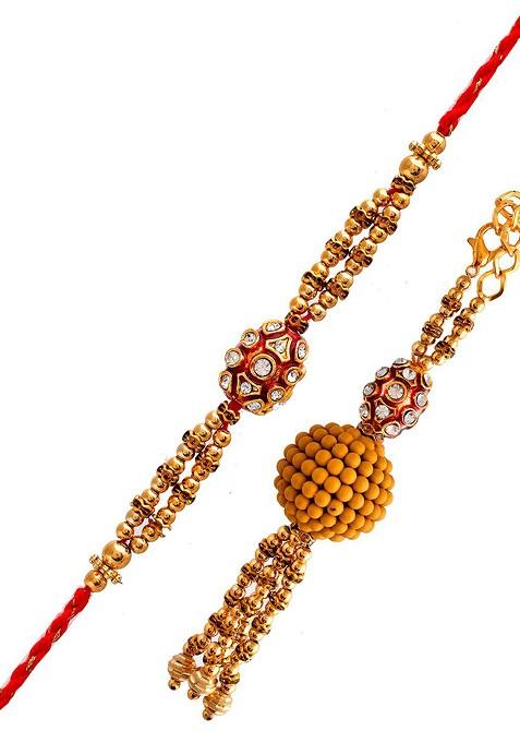 Unisex Rudraksha And Beads Bhaiya Bhabhi Rakhi Set