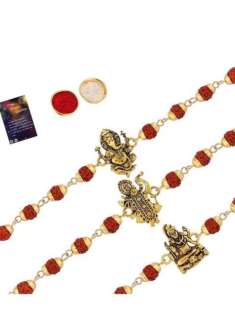 Unisex Set Of 2 Rakhi With Pooja Thali Roli Chawal And Greeting Card