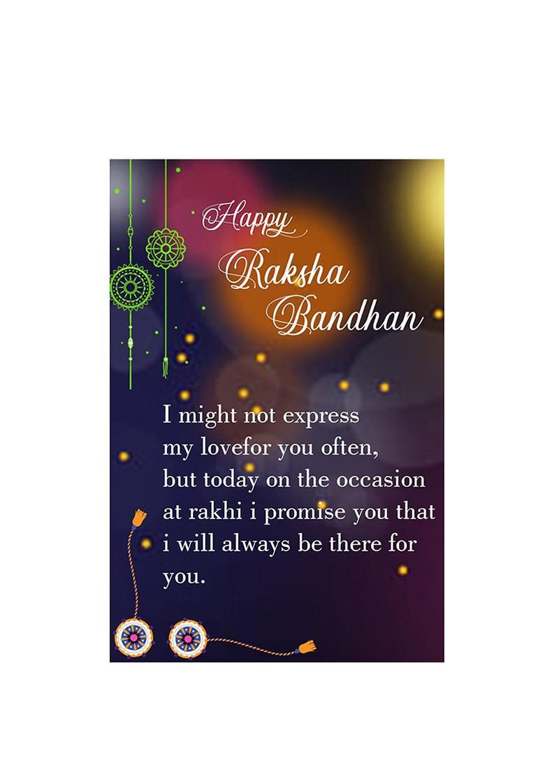 Unisex Set Of 2 Rakhi With Pooja Thali Roli Chawal And Greeting Card