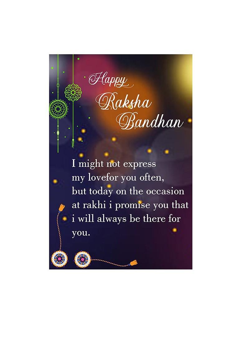 Unisex Set Of 2 Beaded Rakhi With Pooja Thali Roli Chawal And Greeting Card